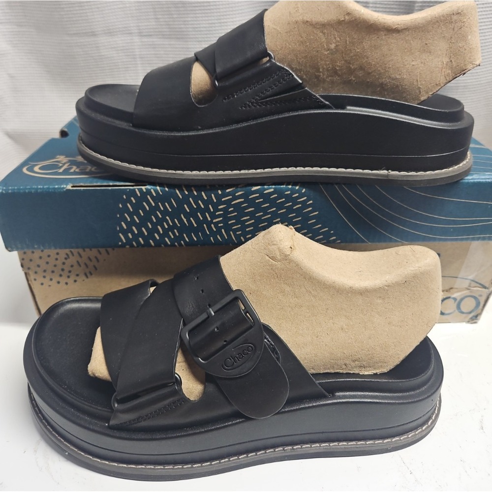 Chaco Women's Townes Slide Midform Slide Sandal black leather womans US6
